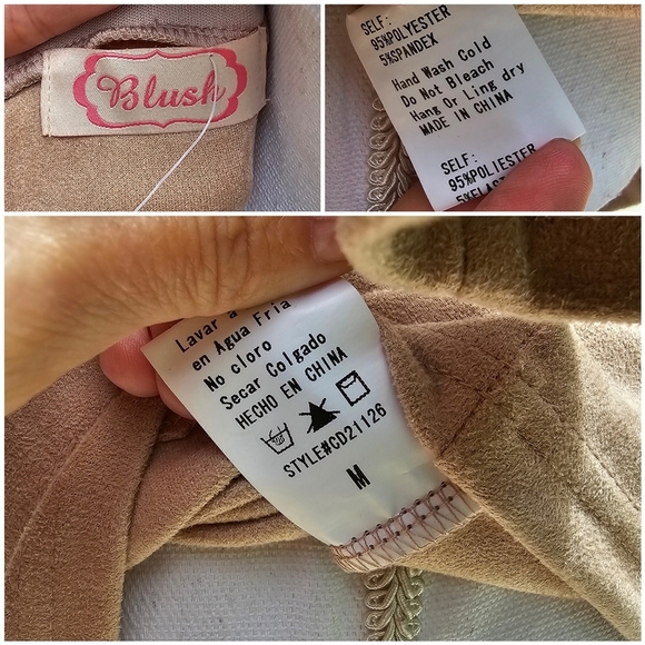 Blush ✦ Tan Suede Cocktail Dress ✦ Deep Plunge Criss Cross Back Sz M EUC - Picture 13 of 16